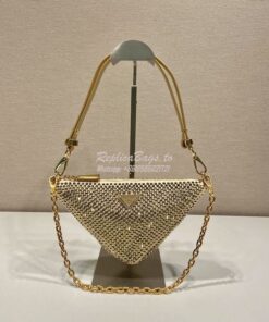 Replica Prada Triangle Satin Mini-bag With Crystals 1BC190 Gold