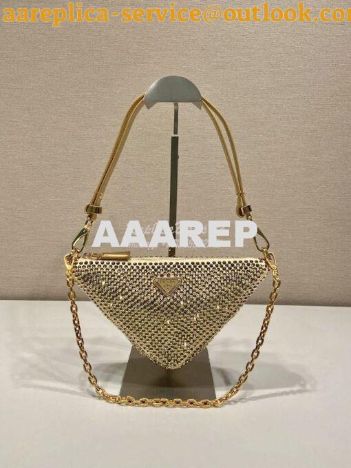 Replica Prada Triangle Satin Mini-bag With Crystals 1BC190 Gold