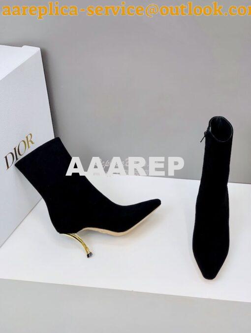 Replica Dior D-Fame Heeled Ankle Boot KDI806 Black Suede Calfskin 4