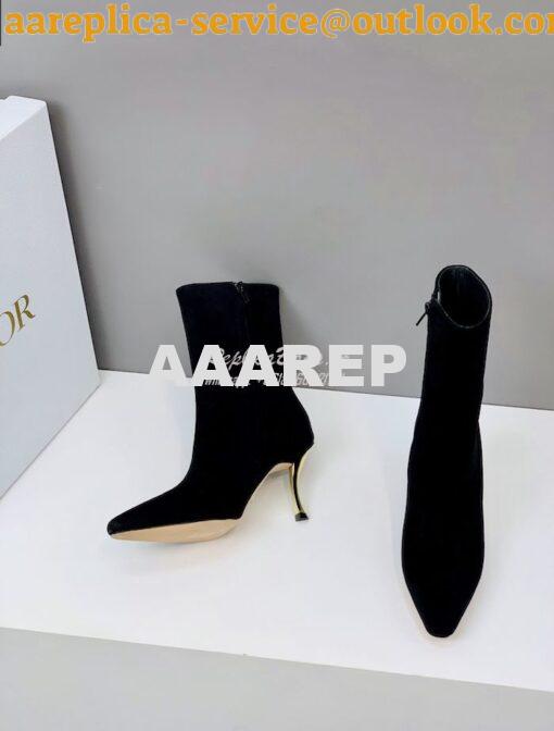 Replica Dior D-Fame Heeled Ankle Boot KDI806 Black Suede Calfskin 5