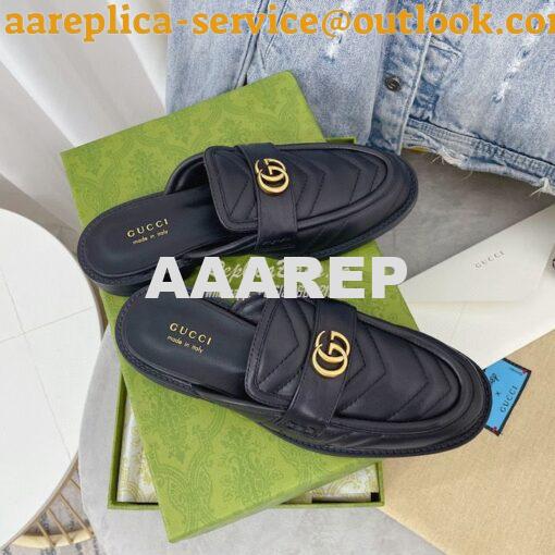 Replica Gucci Aria Slipper With Double G 670400 Black Chevron Matelass 5
