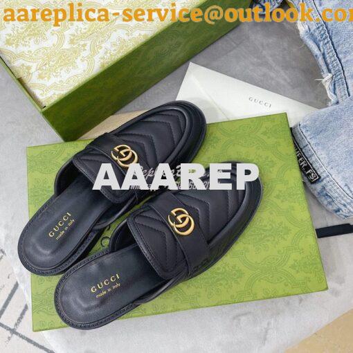 Replica Gucci Aria Slipper With Double G 670400 Black Chevron Matelass 7