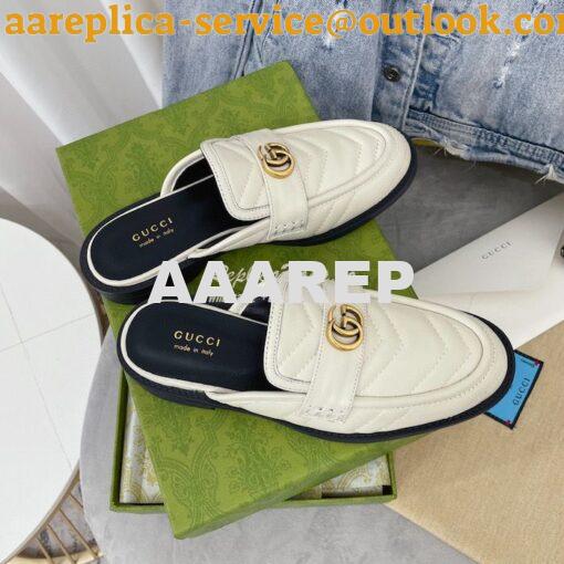 Replica Gucci Aria Slipper With Double G 670400 White Chevron Matelass 2