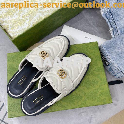 Replica Gucci Aria Slipper With Double G 670400 White Chevron Matelass 5