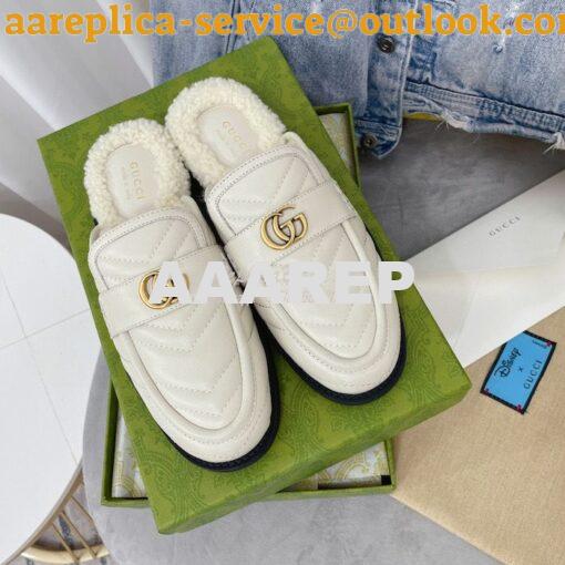 Replica Gucci Aria Slipper With Double G 670400 White Chevron Matelass