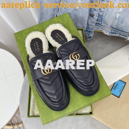 Replica Gucci Aria Slipper With Double G 670400 Black Chevron Matelass 2