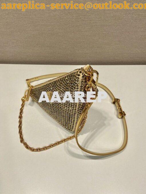 Replica Prada Triangle Satin Mini-bag With Crystals 1BC190 Gold 3