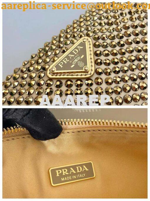 Replica Prada Triangle Satin Mini-bag With Crystals 1BC190 Gold 6