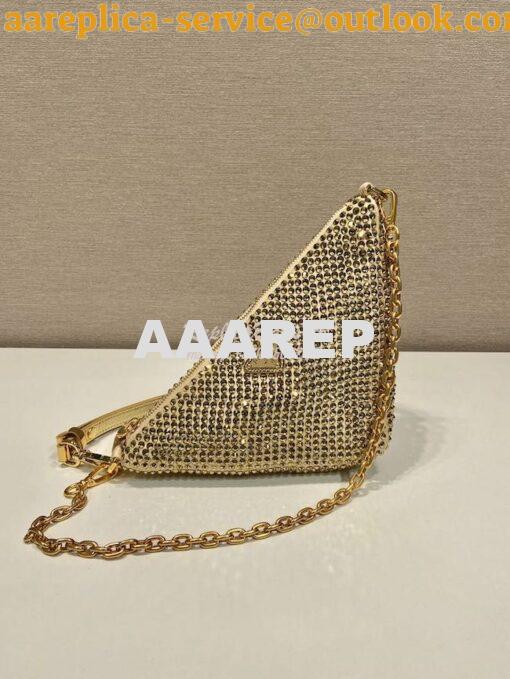 Replica Prada Triangle Satin Mini-bag With Crystals 1BC190 Gold 8