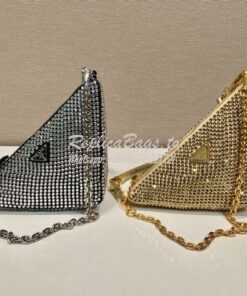 Replica Prada Triangle Satin Mini-bag With Crystals 1BC190 Black