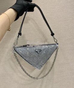 Replica Prada Triangle Satin Mini-bag With Crystals 1BC190 Black 2