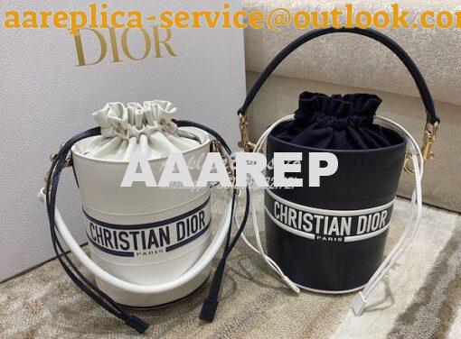 Replica Small Dior Vibe Bucket Bag M8703 White and Blue Smooth Calfski