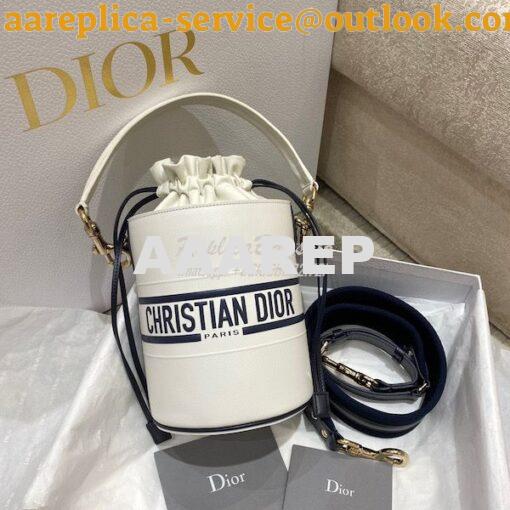 Replica Small Dior Vibe Bucket Bag M8703 White and Blue Smooth Calfski 3