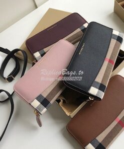 Replica Burberry House Check and Grainy Calf Leather Zip Around Wallet