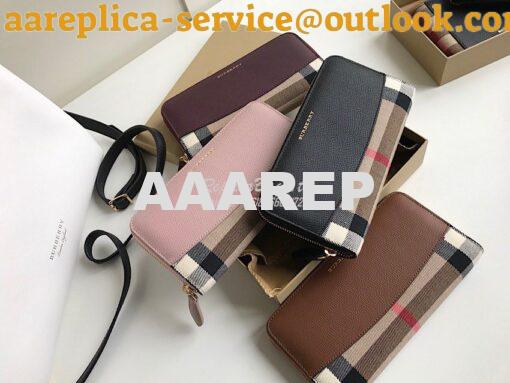 Replica Burberry House Check and Grainy Calf Leather Zip Around Wallet