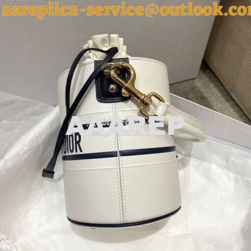 Replica Small Dior Vibe Bucket Bag M8703 White and Blue Smooth Calfski 4