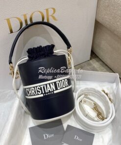 Replica Small Dior Vibe Bucket Bag M8703 Blue Smooth Calfskin
