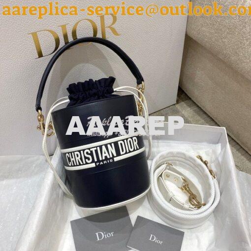 Replica Small Dior Vibe Bucket Bag M8703 Blue Smooth Calfskin
