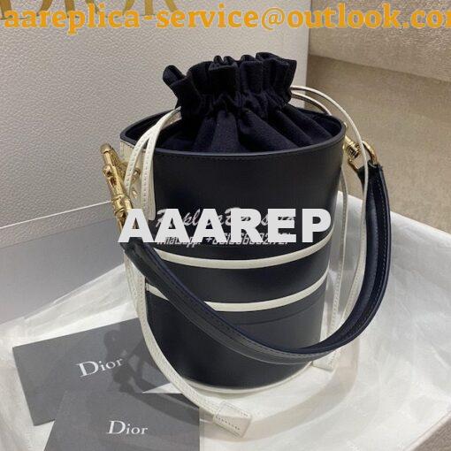 Replica Small Dior Vibe Bucket Bag M8703 Blue Smooth Calfskin 6