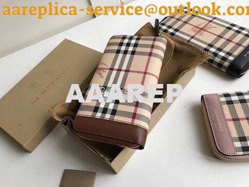 Replica Burberry Leather Trim Haymarket Zip Around Wallet 887038 Brown 4