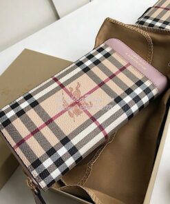 Replica Burberry Leather Trim Haymarket Zip Around Wallet 887038 Rose 2