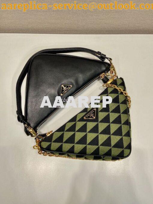 Replica Prada Symbole leather and fabric mini bag 1BC176 Black Ivy Gre 4