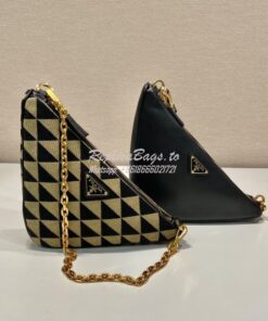 Replica Prada Symbole leather and fabric mini bag 1BC176 Black Beige