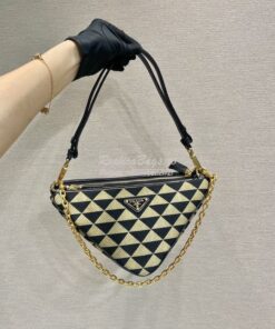 Replica Prada Symbole leather and fabric mini bag 1BC176 Black Beige 2