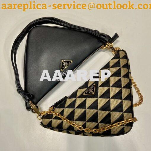 Replica Prada Symbole leather and fabric mini bag 1BC176 Black Beige 5