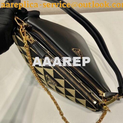 Replica Prada Symbole leather and fabric mini bag 1BC176 Black Beige 9