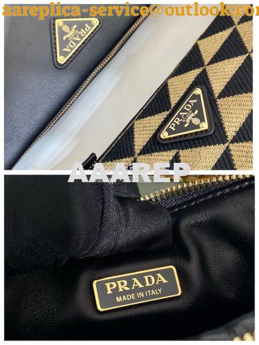 Replica Prada Symbole leather and fabric mini bag 1BC176 Black Beige 11