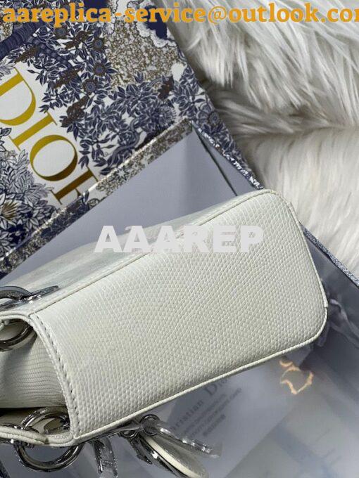 Replica Dior Lizard Leather Mini Lady Dior Bag with Crystals in White 5