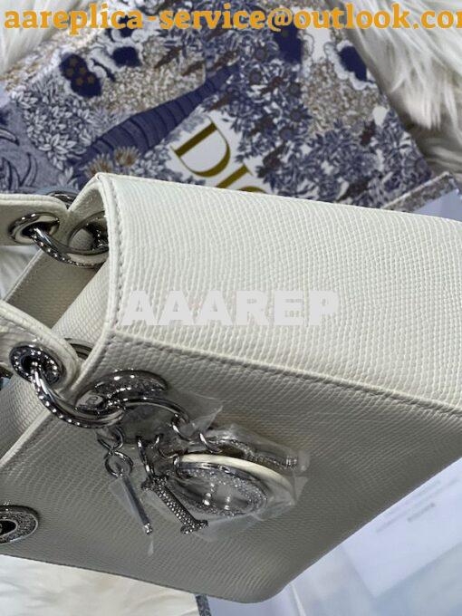 Replica Dior Lizard Leather Mini Lady Dior Bag with Crystals in White 6