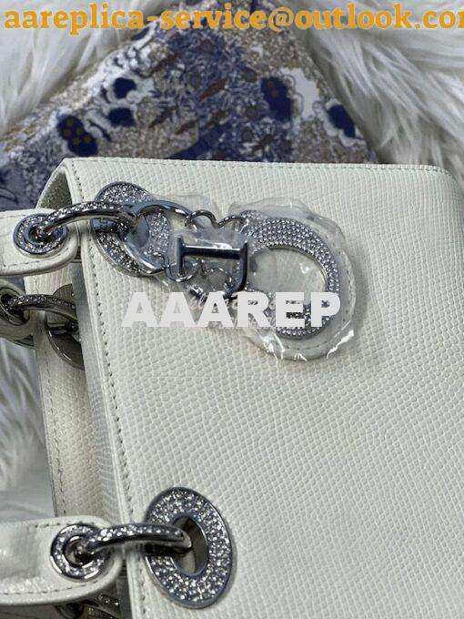 Replica Dior Lizard Leather Mini Lady Dior Bag with Crystals in White 7
