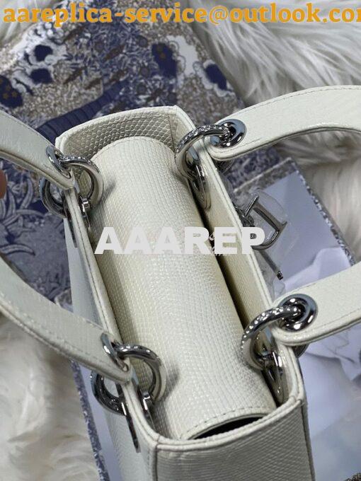 Replica Dior Lizard Leather Mini Lady Dior Bag with Crystals in White 8