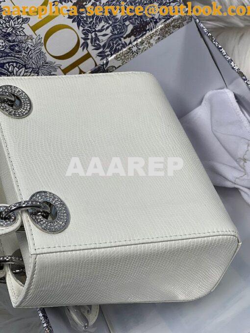 Replica Dior Lizard Leather Mini Lady Dior Bag with Crystals in White 9