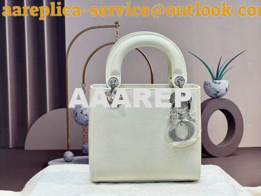 Replica Dior Lizard Leather Mini Lady Dior Bag with Crystals in White 10