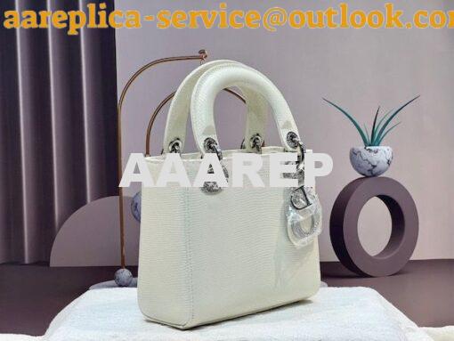 Replica Dior Lizard Leather Mini Lady Dior Bag with Crystals in White 11