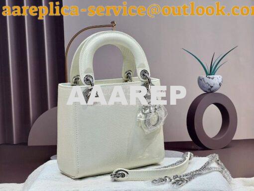 Replica Dior Lizard Leather Mini Lady Dior Bag with Crystals in White 13