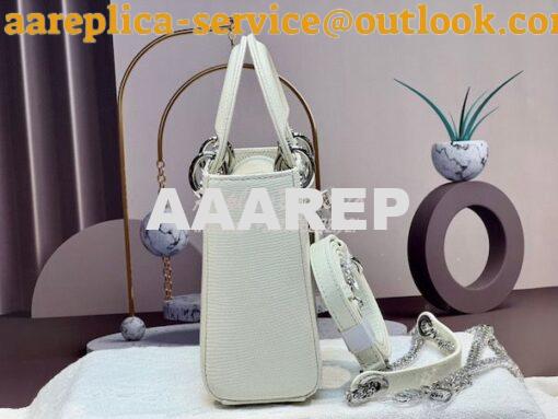 Replica Dior Lizard Leather Mini Lady Dior Bag with Crystals in White 14