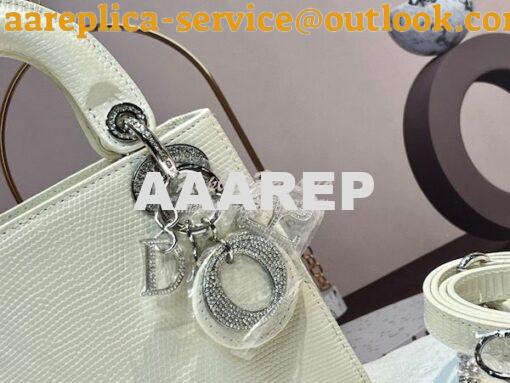 Replica Dior Lizard Leather Mini Lady Dior Bag with Crystals in White 15