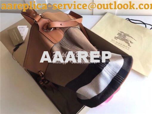 Replica Burberry Ashby Medium Canvas Check & brown Leather Bucket Bag 3