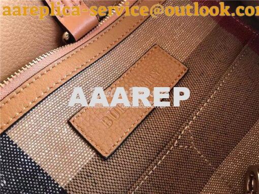 Replica Burberry Ashby Medium Canvas Check & brown Leather Bucket Bag 4