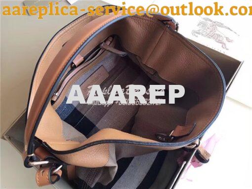 Replica Burberry Ashby Medium Canvas Check & brown Leather Bucket Bag 5