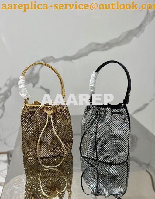 Replica Prada Satin mini-bag with crystals 1BE067 Platinum