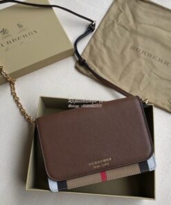 Replica Burberry Leather and House Check Wallet with Detachable Strap