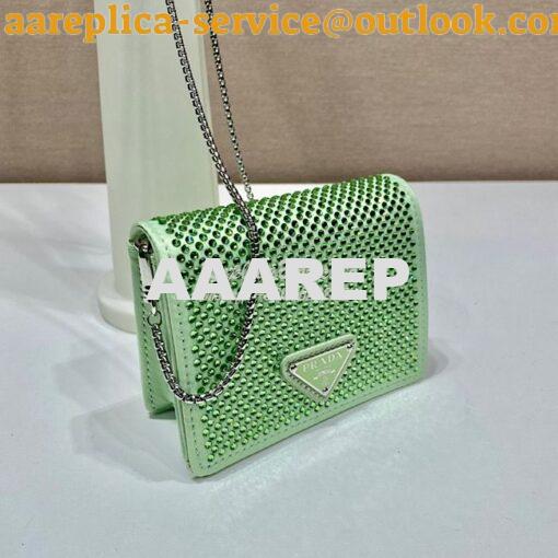 Replica Prada Cardholder with shoulder strap and crystals 1MR024 Aqua 2