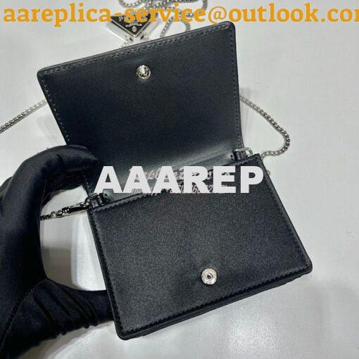 Replica Prada Cardholder with shoulder strap and crystals 1MR024 Black 6