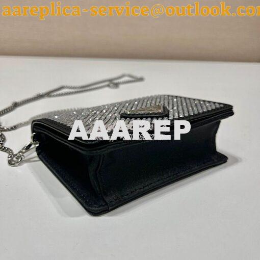 Replica Prada Cardholder with shoulder strap and crystals 1MR024 Black 7