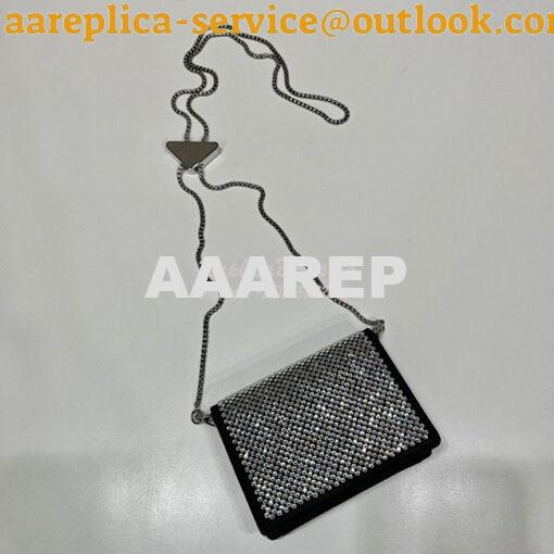 Replica Prada Cardholder with shoulder strap and crystals 1MR024 Black 8